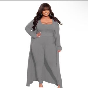 Light Gray Long-sleeved Blazer Coat Tank Long Pants Three Piece Sets Ou…